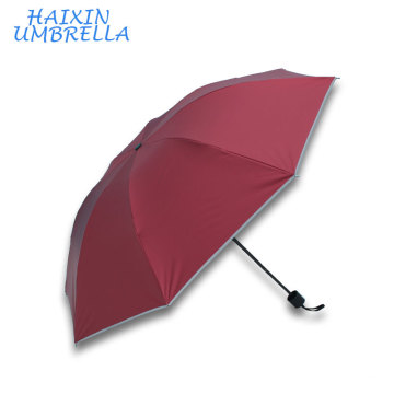 Red Color Personaized Logo Printed Cheap Reflect Light Edge 3 Fold Umbrella Wholesale Promotional Gift Safty Umbrellas